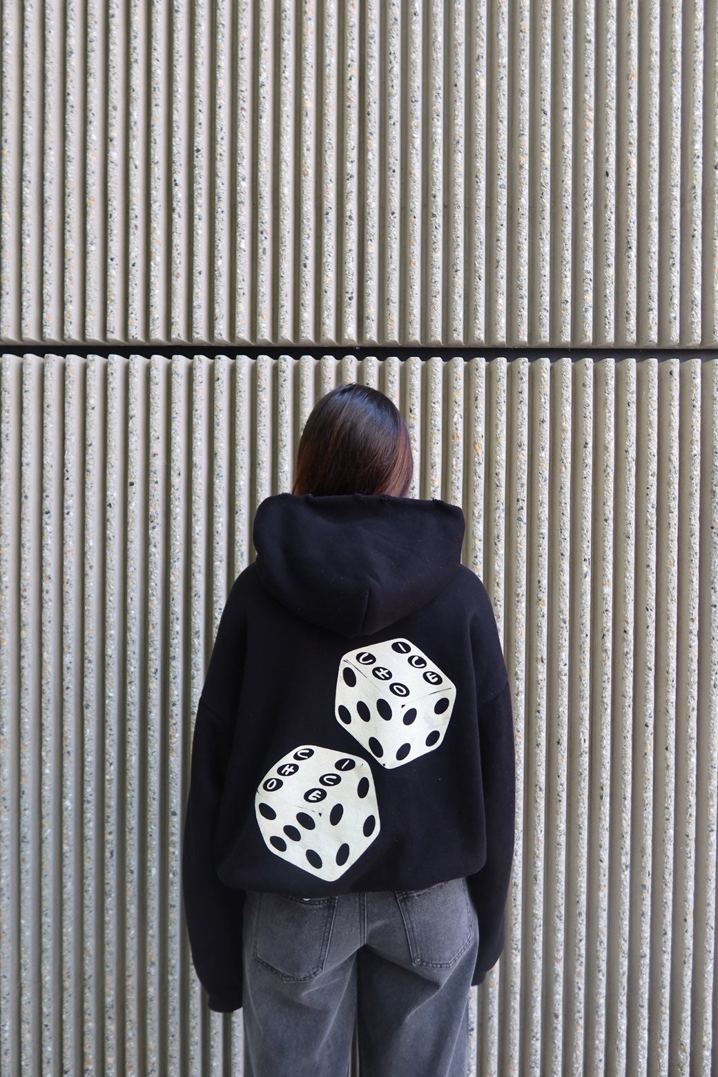 CHOICE Hoodie Black - back, cream dice graphic